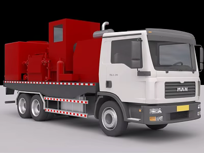 White and Red MAN Utility Truck With Cab And Cargo Bed For Equipment Transport 3d model