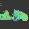 Red Modern Motorcycle With Transparent Windscreen Green Rim Tires And Stickers