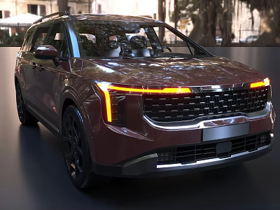 Stylish Red SUV Car With Modern Front Design Illuminated Light Strips And Black Grille 3d model