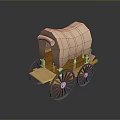 Vintage Wooden Wagon with Canvas Cover and Two Large Wheels Design