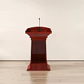 Red Wooden Functional Desk Podium With Microphone For Public Speaking 3d model