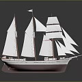 Classic Sailing Ship Model with White Sails and Red White Hull
