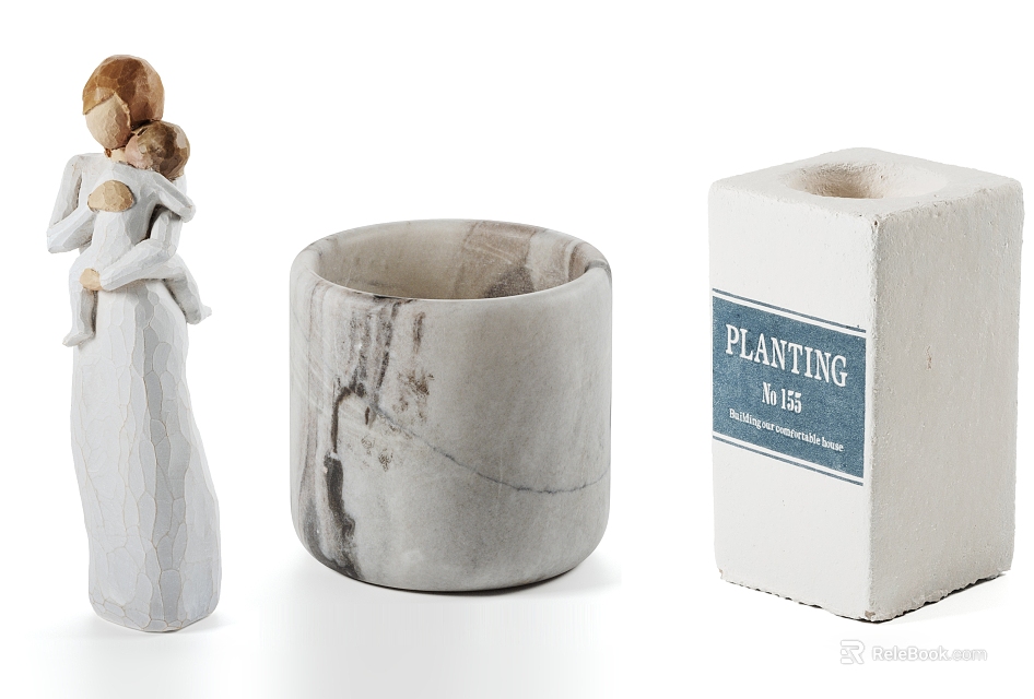 Decorative White Ceramic Statue With Marble Textured Cup And Square Planting Planter 3d model 