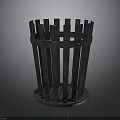 Plant in Dark Gray Cylindrical Metal Planter with Vertical Strips and Round Base