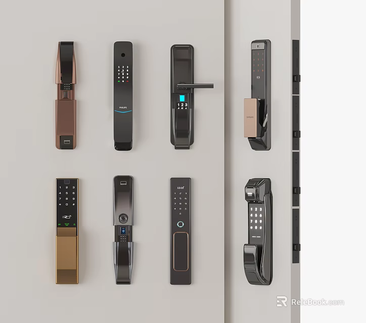 Smart Door Handle Designs with Keypad Fingerprint Scanner and Modern Styles for Home Security 3d model