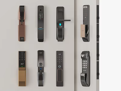 Smart Door Handle Designs with Keypad Fingerprint Scanner and Modern Styles for Home Security 3d model