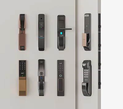 Smart Door Handle Designs with Keypad Fingerprint Scanner and Modern Styles for Home Security 3d model