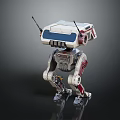 Robot Character With Antenna Blue White Red Color And Mechanical Legs