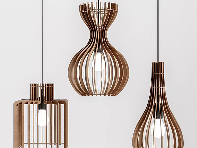 Modern Wooden Pendant Lights With Various Geometric Hollow Designs And Warm Illumination 3d model