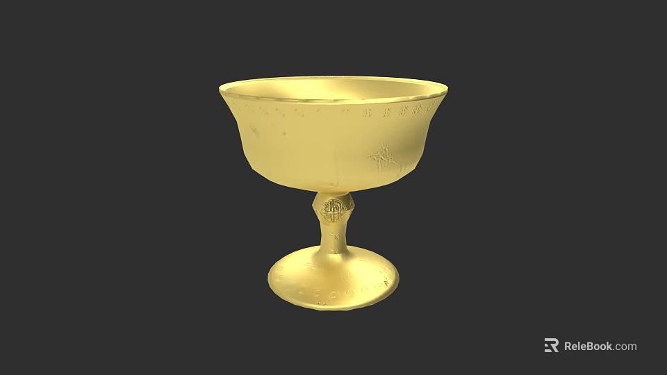 Elegant Golden Decorative Cup With Intricate Patterns And Sturdy Base 3d model 