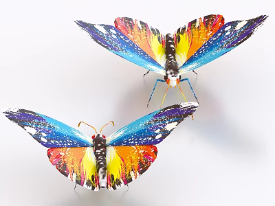 Two Vibrant Butterflies With Colorful Wings And Intricate Patterns On White Background 3d model