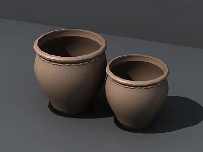 Two Brown Textured Ceramic Vessels for Decorative Still Life 3d model