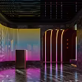Neon Lit Baby Face Bar Interior With Red Decorative Letters And Liquor Shelves
