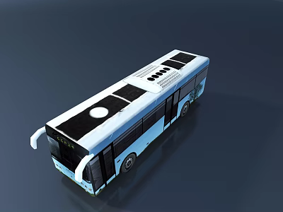 Modern Blue And White Bus With Black Roof Panels And Side Windows Design 3d model