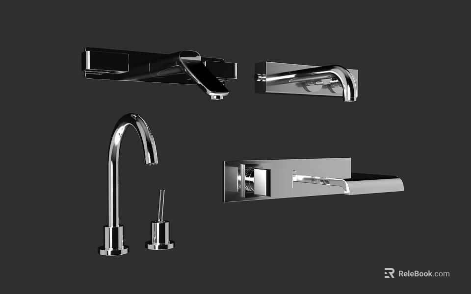 Modern Chrome Faucets In Various Stylish Designs For Kitchen Bathroom 3d model 