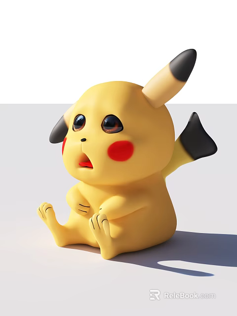 Cute Yellow Cartoon Character With Black Ears Red Cheeks And Sitting Pose 3d model 