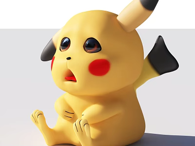 Cute Yellow Cartoon Character With Black Ears Red Cheeks And Sitting Pose 3d model