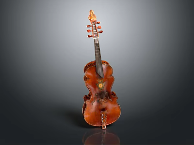 Vintage Wooden Violin And Art Supplies Set With Paintbrushes And Colorful Paints 3d model