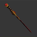 Red And Golden Mythical Sword With Intricate Ornate Design And Decorative Hilt