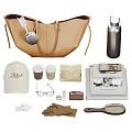 Chic Decorative Ornament Set With Leather Handbag Stainless Steel Flask White Cap And Vintage Typewriter