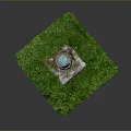 Vintage Stone Pillar Outdoor Scene With Green Grass And Square Base