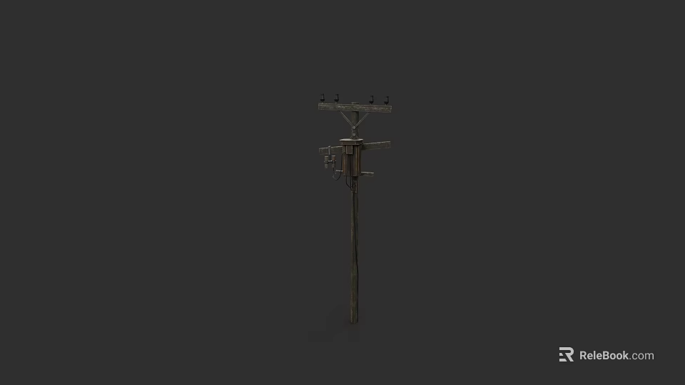 Electric Utility Pole With Cross Arm And Insulators On Dark Background 3d model 