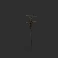Electric Utility Pole With Cross Arm And Insulators On Dark Background