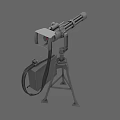 3D Model Military Machine Gun With Tripod Barrel Cable And Storage Box