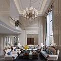 Luxurious Duplex Living Room With Crystal Chandelier Decorative Wall Panels And Dining Table