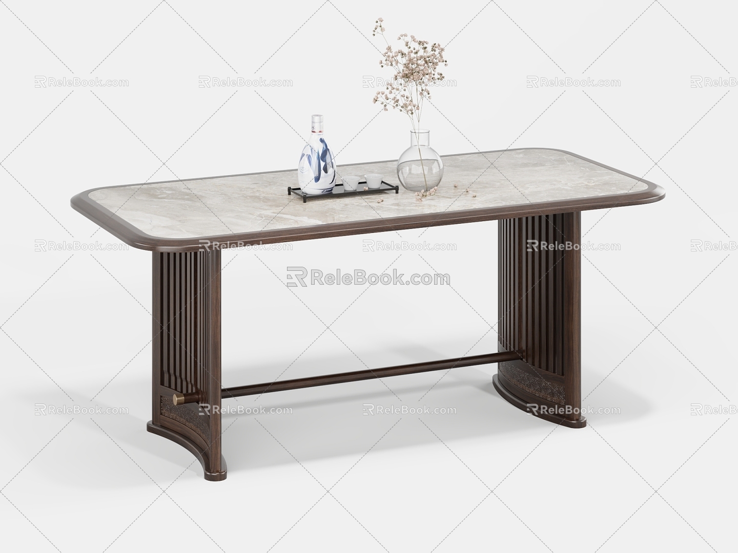 New Chinese Dining Table Solid Wood Dining Table Rock Plate Dining Table 3d model