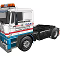 DAF Cab Truck With Yellow Warning Lights And Red White Blue Stripes Moving On Road