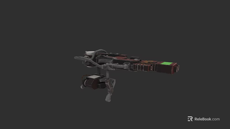 High Tech Futuristic Weapon With Mechanical Design And Green Display Element 3d model 