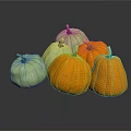 Fresh Green And Orange Pumpkins Grouped Together On Dark Reflective Surface 3d model