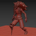 Spiked Headgear Warrior With Mechanical Arm Green Shorts Mechanical Leg On Stone Ground