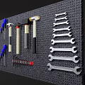 Hardware Tools Collection Including Hammers Screwdrivers And Wrenches Neatly Arranged On Black Background Board