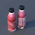 Smoothie Drink Bottles With Red Pink Design Black Caps And Patterned Labels Packaging 3d model