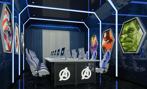 Modern Internet Cafe Marvel Theme Internet Cafe 3d model