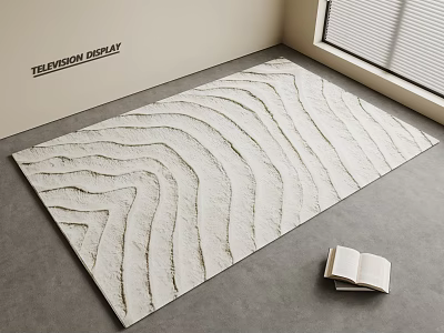 Soft Square Cream Rug With Wave Pattern On Gray Floor And Open Book 3d model
