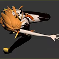 Game and Movie Female Character with Orange Hair Horns White Black Outfit and Yellow Boots