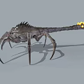 3D Rendered Fantasy Creature With Spider Like Legs Spiked Back And Yellow Bulbous Tail
