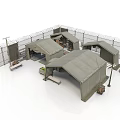 Outdoor Canopies Setup With Wire Fence Benches And Equipment For Shelter