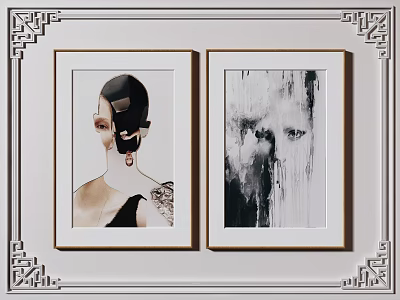 Two Framed Abstract Portrait Paintings Modern Wall Art Decor Pieces 3d model