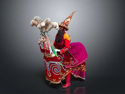 Traditional Folk Costume Figure In Red Pink Robes With Pointed Hat And Ornate Patterns 3d model