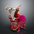 Traditional Folk Costume Figure In Red Pink Robes With Pointed Hat And Ornate Patterns