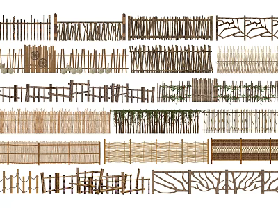 Various Wooden Bamboo Branch and Twig Fence Designs for Outdoor Garden Spaces 3d model