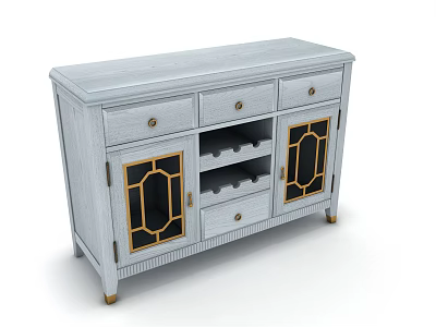Elegant Light Gray Sideboard With Gold Accent Glass Doors And Wine Racks 3d model
