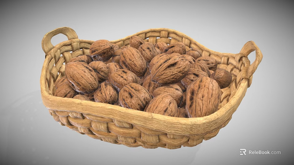 Woven Storage Basket Filled With Fresh Walnuts For Home Storage Use 3d model 