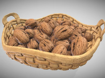 Woven Storage Basket Filled With Fresh Walnuts For Home Storage Use 3d model