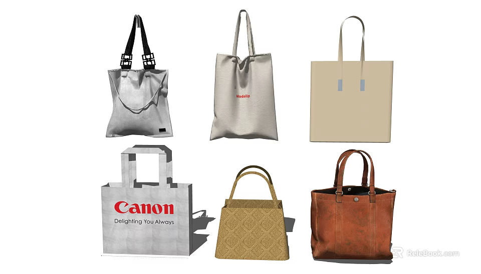 Different Types of Tote Bags With Canvas Leather Materials And Multi Color Simple Designs 3d model 