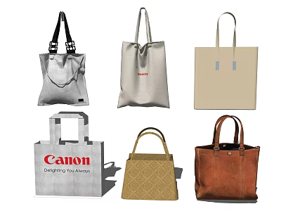 Different Types of Tote Bags With Canvas Leather Materials And Multi Color Simple Designs 3d model